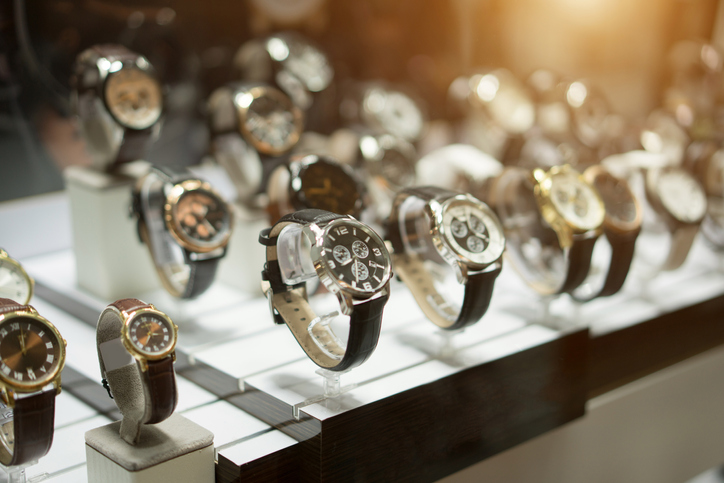 A display of watches in a jewellers' shop window